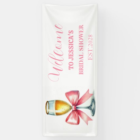 Roze lint Coquette Prosecco Bruidsfeest Spandoek (Verticaal)