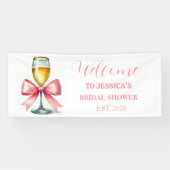 Roze lint Coquette Prosecco Bruidsfeest Spandoek (Horizontaal)