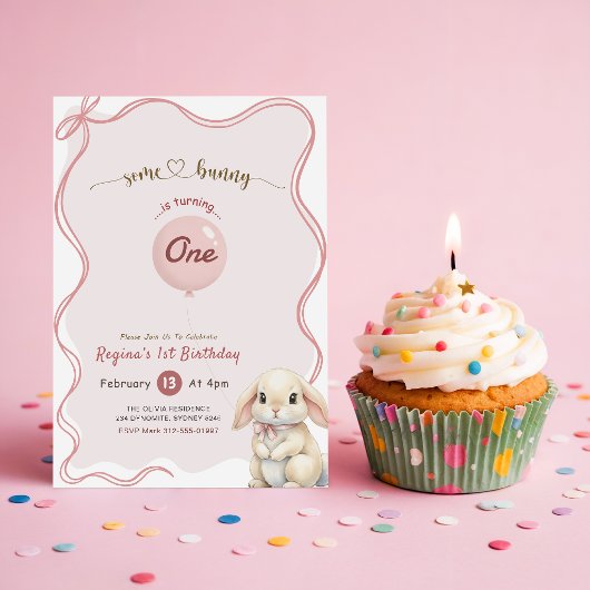 Roze Lint Coquette Some Bunny 1e Verjaardag Kaart