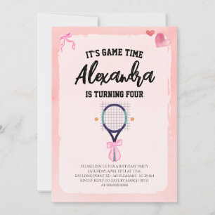 Roze Lint Coquette Tennis Verjaardagsfeest Kaart