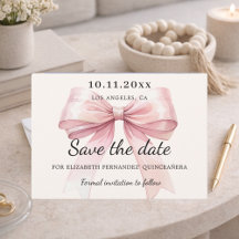 Roze lint crèmekleurige Quinceanera Save the Date 