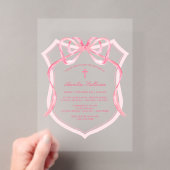 Roze lint crest doop acryl uitnodigingen (Insitu (Draagbaar))