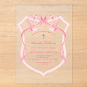 Roze lint crest doop acryl uitnodigingen (Voorkant)