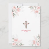 Roze Lint Crest Meisje Eerste Heilige Communie Kaart (Achterkant)