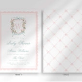Roze lint crest monogram baby shower kaart