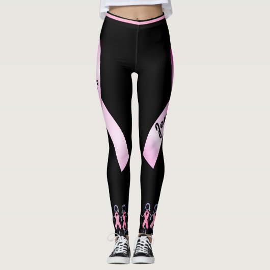 Roze lint dames personaliseren zwarte Leggings (Voorkant)