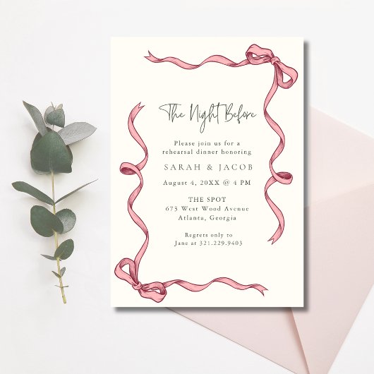 Roze lint de avond voor het repetitiediner kaart