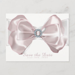 Roze lint & diamanten elegante bewaar de datum aankondigingskaart