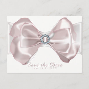 Roze lint & diamanten elegante bewaar de datum aankondigingskaart