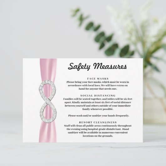 Roze Lint Diamanten Oneindigheid Veiligheidsmaatre Informatiekaartje (Staand voorkant)