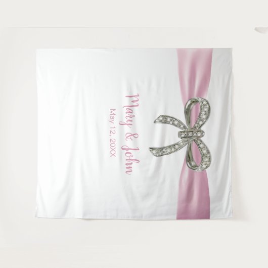 Roze lint diamanten strik trouw achtergrond wandkleed (Voorkant (horizontaal))