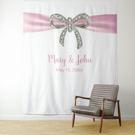 Roze lint diamanten strik trouw achtergrond wandkleed (In situ)