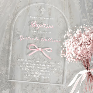 Roze lint Doop Acryl Uitnodigingen