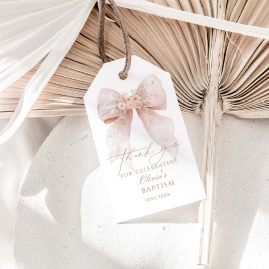Roze lint doop bedankje cadeaulabel