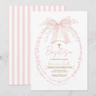Roze lint doop waterverf meisje doopfeest kaart