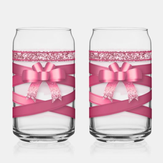 Roze Lint Drinkset Blikvorm Glas (Links)