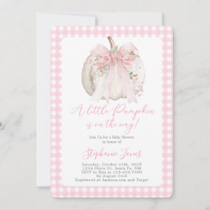 Roze lint een kleine pompoen baby shower meisje kaart