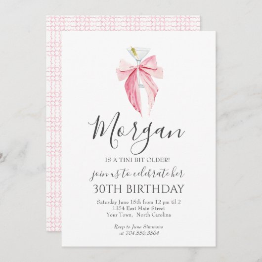 ROZE lint Een Tini Bit Older Martini Uitnodiging (Voorkant / Achterkant)