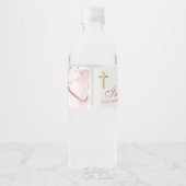 Roze lint Eerste Communie waterfles label Etiket (Achterkant)