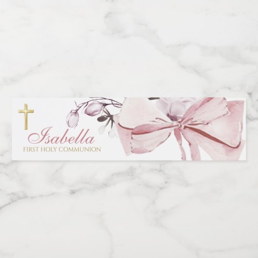 Roze lint Eerste Communie waterfles label Etiket (Enkel label)