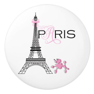 Roze lint Eiffeltoren Parijs Frankrijk Poodle Chic Keramische Knop