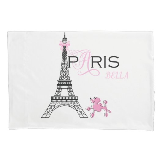 Roze lint Eiffeltoren Parijs Frankrijk Poodle Chic Kussensloop (Voorkant)