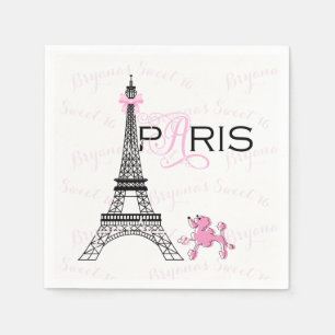 Roze Lint Eiffeltoren Parijs Frankrijk Poodle Fees Servetten