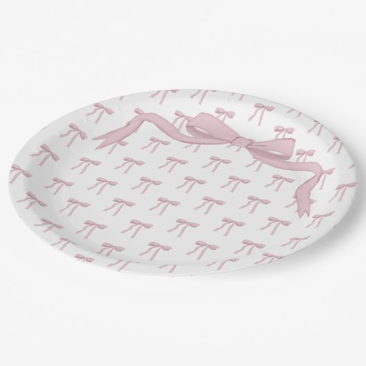 Roze lint Elegant Baby shower Papieren Bordje (Gekanteld)