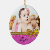 Roze lint en Baby Fotoornament Keepslag Keramisch Ornament (Rechts)
