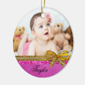 Roze lint en Baby Fotoornament Keepslag Keramisch Ornament (Links)