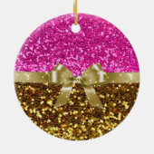 Roze lint en Baby Fotoornament Keepslag Keramisch Ornament (Achterkant)