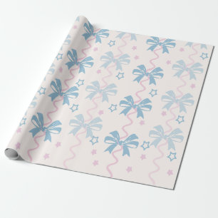 Roze lint en blauwe strik cadeaupapier