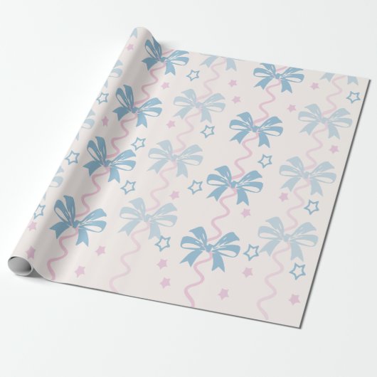 Roze lint en blauwe strik cadeaupapier (Uitgerold)