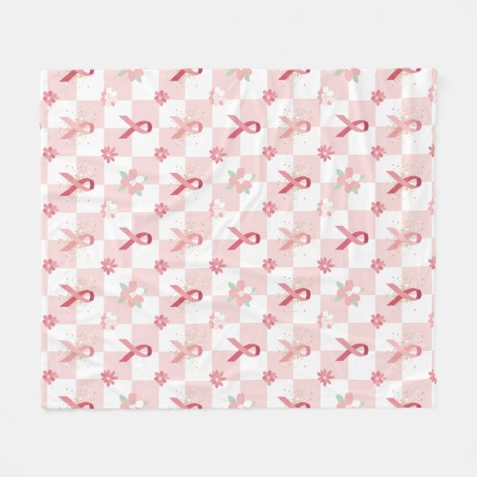 Roze lint en bloemen geruit fleece deken (Voorkant (Horizontaal))