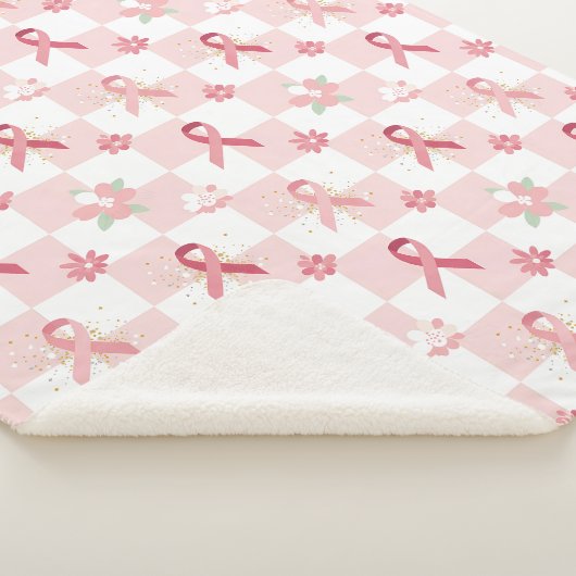 Roze lint en bloemen geruit sherpa deken (3/4)