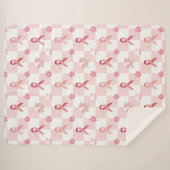 Roze lint en bloemen geruit sherpa deken (Voorkant (horizontaal))