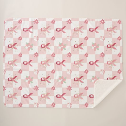 Roze lint en bloemen geruit sherpa deken (Voorkant (horizontaal))