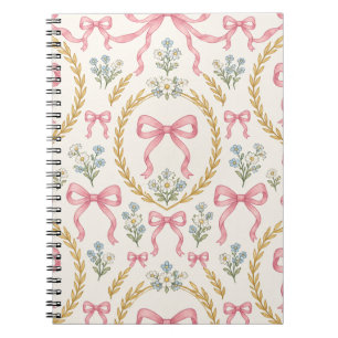 Roze lint en bloemenkrans trouwpatroon  notitieboek
