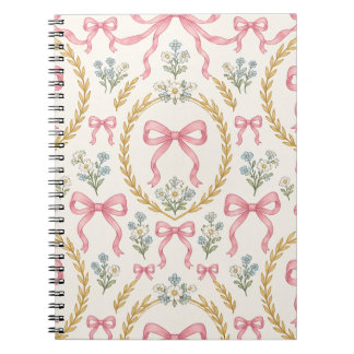 Roze lint en bloemenkrans trouwpatroon notitieboek