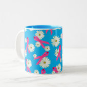 roze lint en daisy-ontwerp tweekleurige koffiemok (Voorkant links)