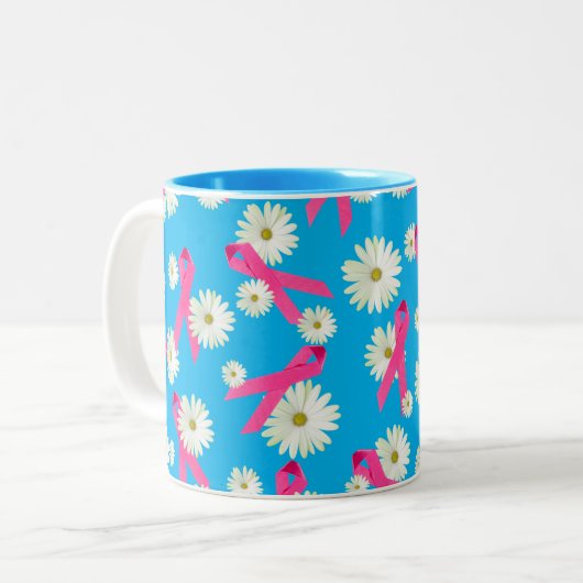 roze lint en daisy-ontwerp tweekleurige koffiemok (Voorkant links)