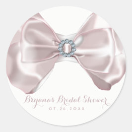 Roze lint en diamanten bruiloftsfeest chic ronde sticker
