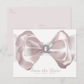 Roze lint en diamanten Elegante 'Save the Date' Aankondigingskaart (Voorkant / Achterkant)