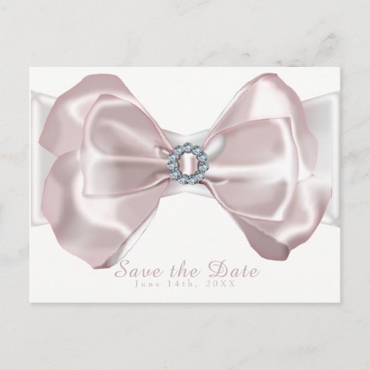 Roze lint en diamanten Elegante 'Save the Date' Aankondigingskaart (Voorkant)