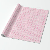 Roze lint en hartpatroon cadeaupapier rol (Uitgerold)