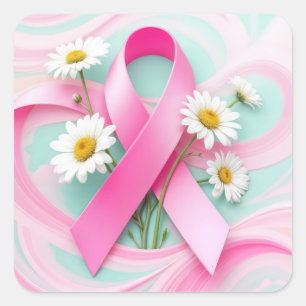 Roze lint en madeliefjes borstkanker bewustzijn vierkante sticker