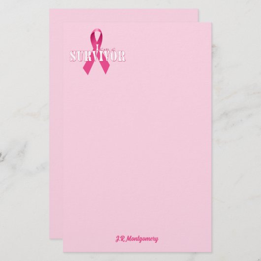 Roze lint en papier met naam (Voorkant / Achterkant)