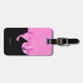 Roze lint- en pooldots bagagelabel (Voorkant horizontaal)