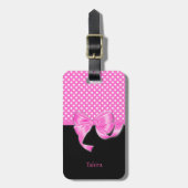 Roze lint- en pooldots bagagelabel (Voorkant verticaal)