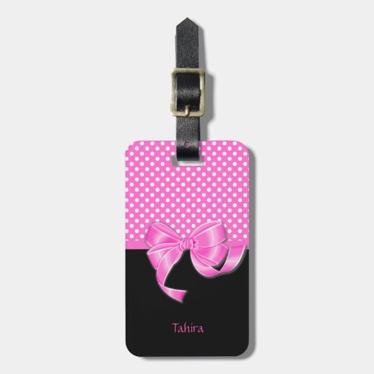 Roze lint- en pooldots bagagelabel (Voorkant verticaal)